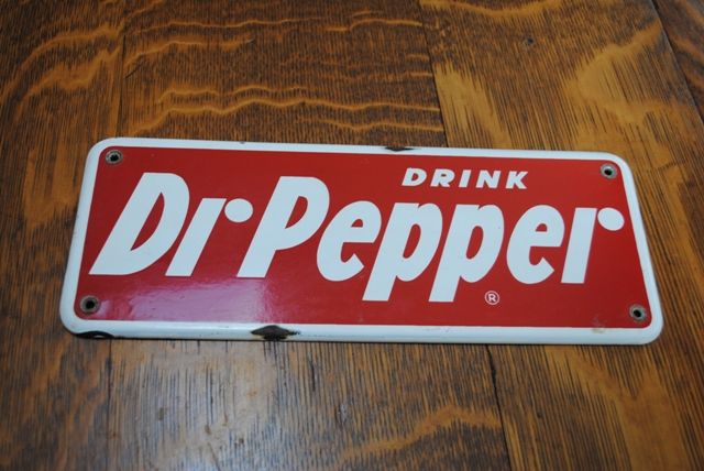 antique vintage old porcelain Drink Dr Pepper wall Sign red & white 5 