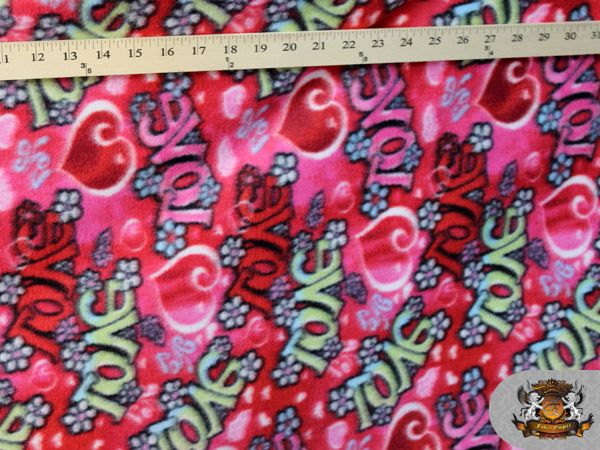 POLAR FLEECE FABRIC PRINTED *LOVE HEART* By The Yard  