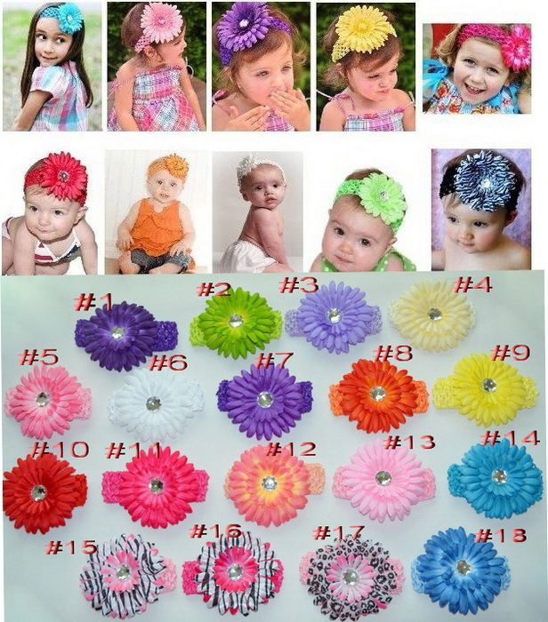 lots hair accessories baby girl Crochet Headbands with acrylic Daisy 