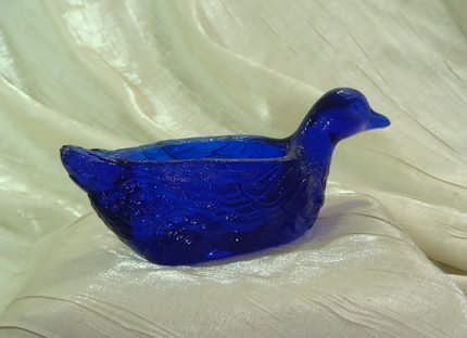 Duck Salt Dip Cobalt Blue Glass Open Cellar with Salt Spoon  