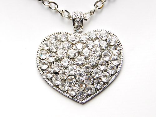   Rhinestones Encrusted Ice Bling Big Heart Shape Pendant Necklace