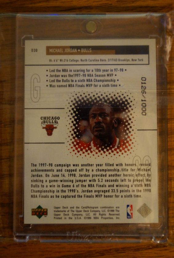 Michael Jordan 1999 00 Upper Deck Black Diamond Dominance D30 #/1000 