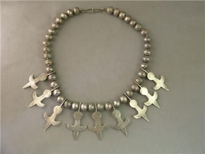 Old Tribal Sterling & Turquoise Fleur de lis Necklace  