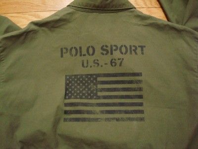 mens sz L Ralph Lauren Flag Polo sport front zipper jacket army 