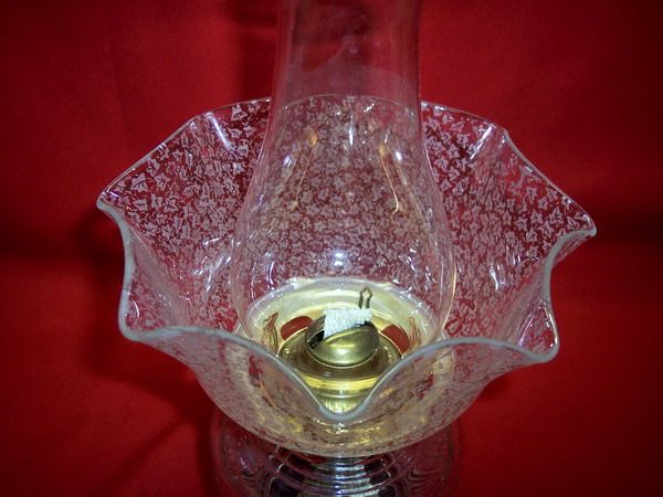 ANTIQUE COMPOSITE & METAL BASE EAPG FONT OIL LAMP  