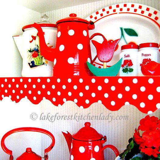 50s Vintage Look Cherry Red Polka Dot Shelf Edge Paper FREE STOREWIDE 