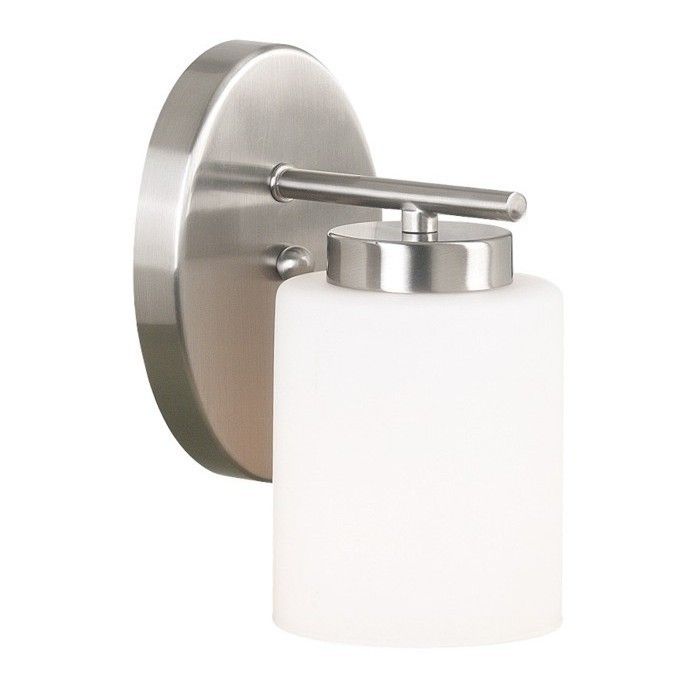 NEW 1 Light Wall Sconce Lighting Fixture, Brushed Steel, White Frosted 