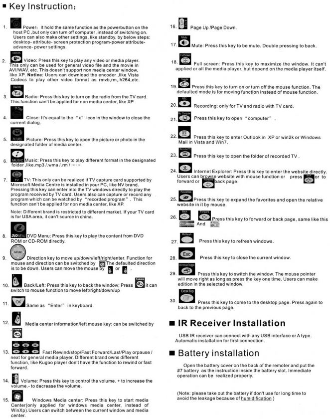 PC USB Windows Media Center Remote Control Controller  