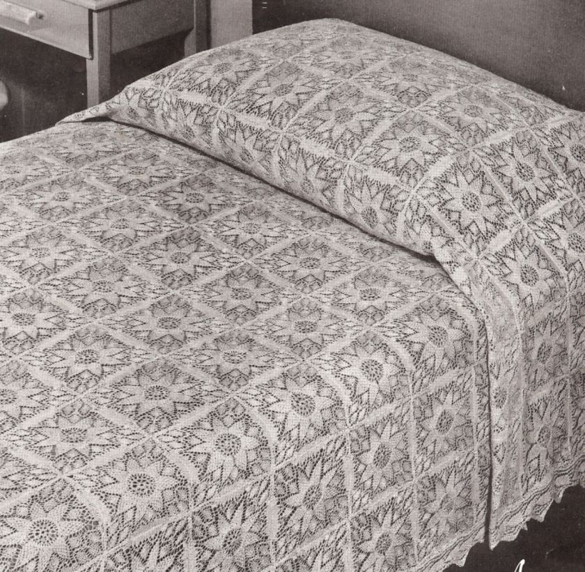 VNTG Lace Flower Motif Bedspread Block Knitting PATTERN  