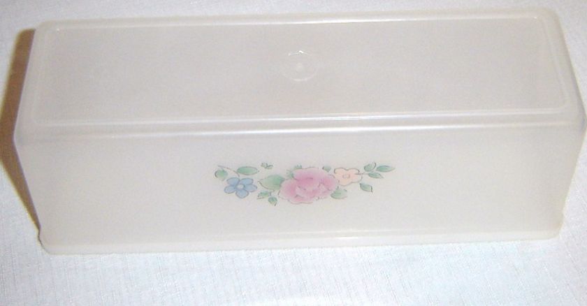 Long Rectangular Plastic Storage Container w/Lid Tea Rose Design 