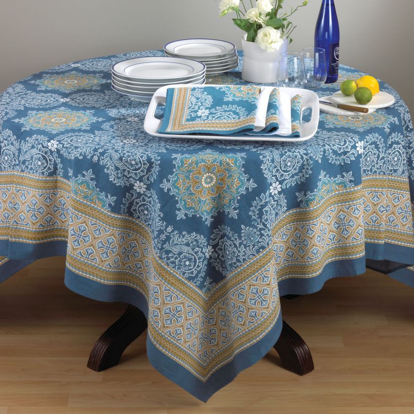 Côte dazur Design Provençal Cotton Blue Tablecloth 60 Inch Square 