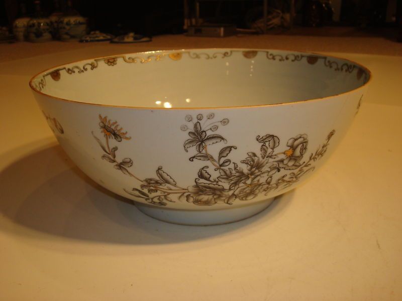   Chinese Grisaille Gilt Punch Bowl for European Market, Qianlong