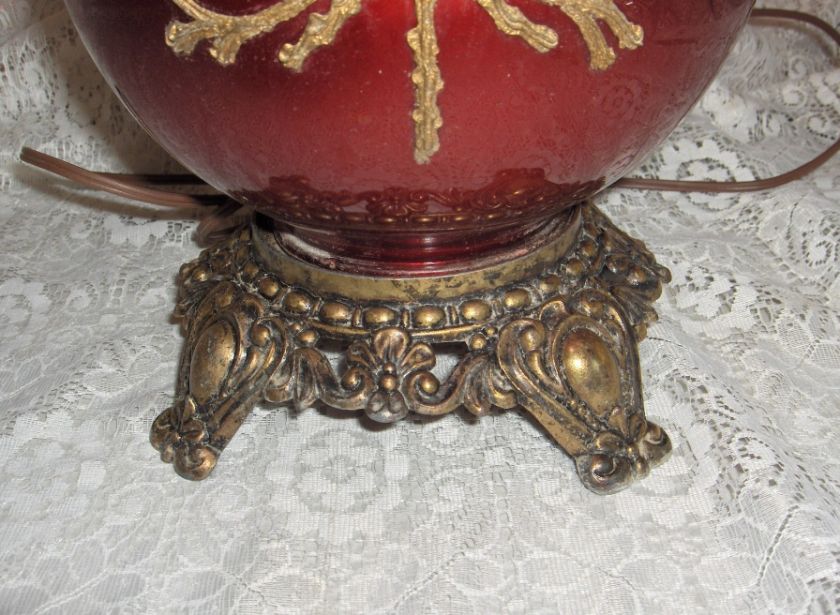   Table Lamp Cherubs Grapevine Candy Apple Red Glass Base Austrian Cryst