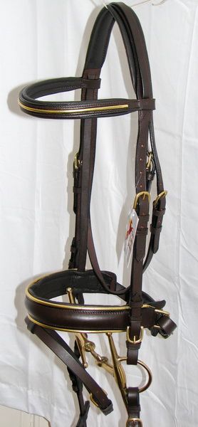   GOLD Piping BRASS Comfort Padded Poll BRIDLE Dressage Reins NEW  