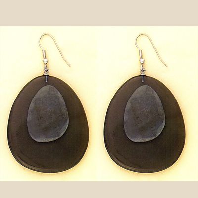 Handmade Gray Dangle Acrylic Resin & Shell Earrings  