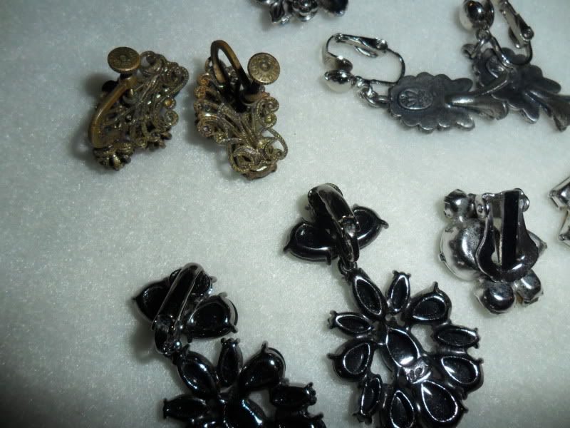 Lot Vtg Jewelry Earrings Rhinestones Rivoli Crystal Czechs Plastic 