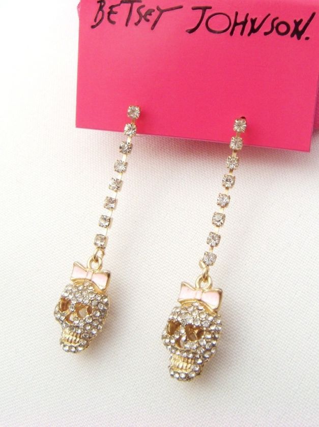 Auth Betsey Johnson Crystal Skull Earrings  