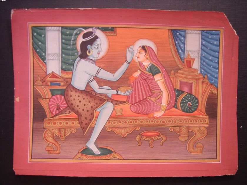 India SHIVA & PARVATI Miniature Painting 23465  