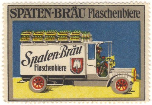 POSTER STAMP GERMAN SPATEN BRAU BEER DELIVERY TRUCK  