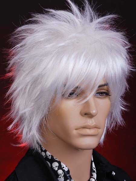 KW260 White Spike Short Punk Men Party Wigs  