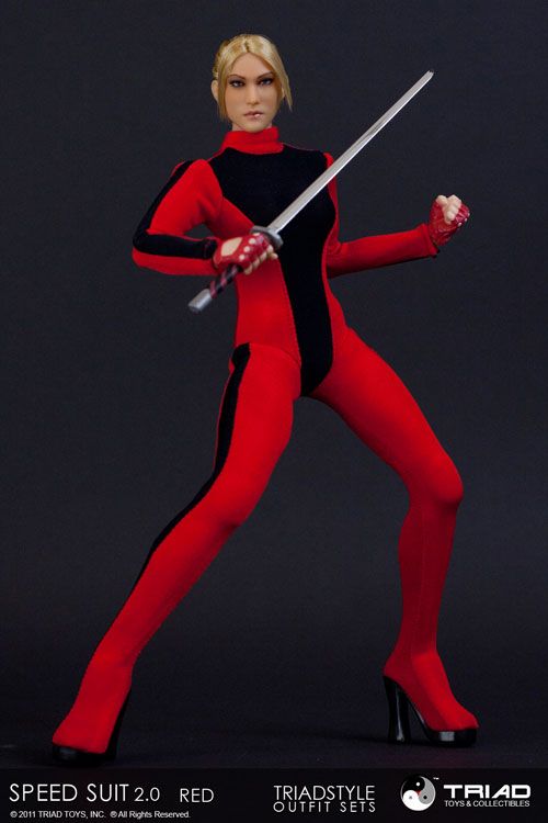 Triad Toys 1/6 RED SPEED SUIT 2.0 FEMALE STRETCH SPANDEX BODYSUIT sci 