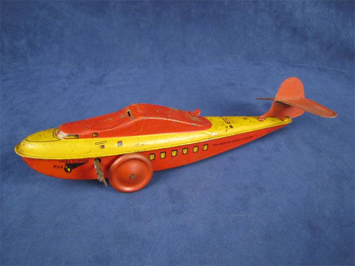 Vintage Chein WindUp Tin Plane Pan American China Clipp  