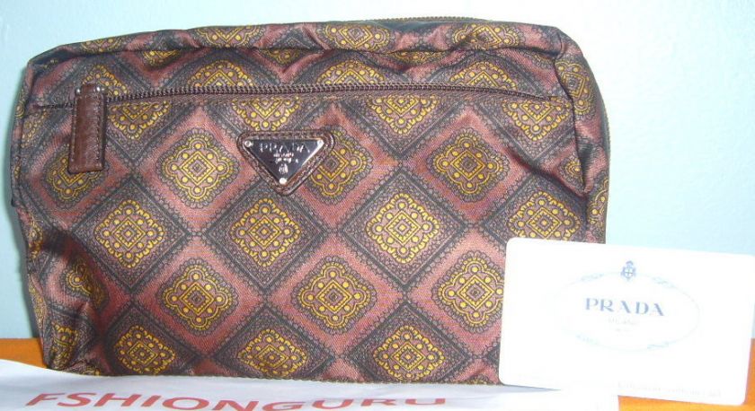 NWT PRADA BROWN TOILETRY TRAVEL COSMETIC BAG CASE  