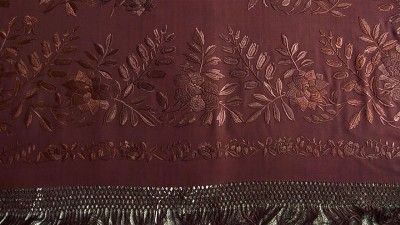 antique silk embroidered brown piano shawl/scarf/manton 19th century 