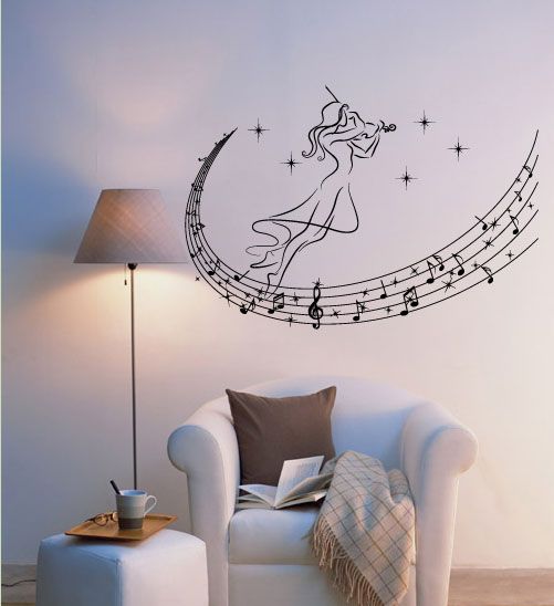 MUSIC NOTES w/ VIOLINIST   Vinyl Wall Art Decals Murals  