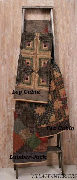 PRIMITIVE TEA STAIN LUMBER JACK QUILT THROW /WALL DECOR  