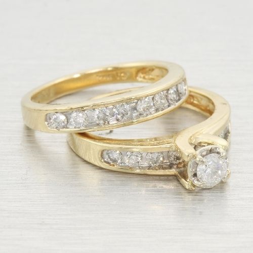   Vintage Estate 14k Yellow Gold Diamond Engagement Wedding Channel Ring