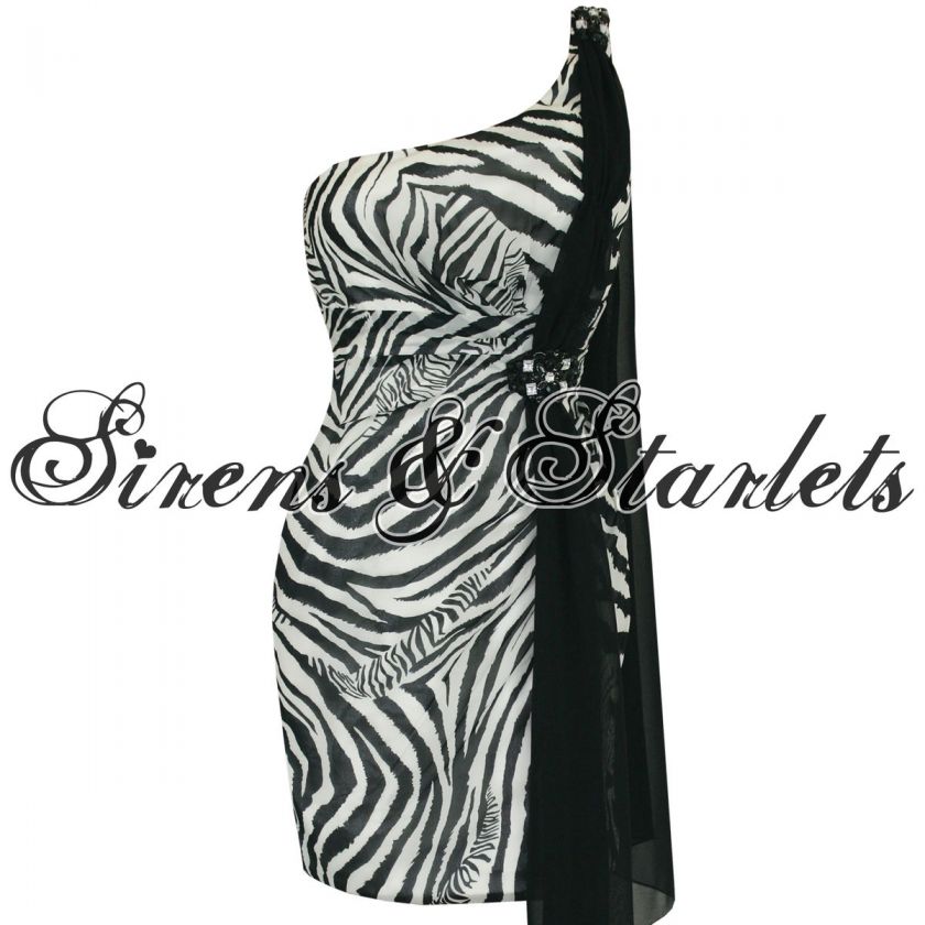 WOMENS LADIES NEW ZEBRA CHIFFON DRAPE JEWEL PARTY COCKTAIL EVENING 